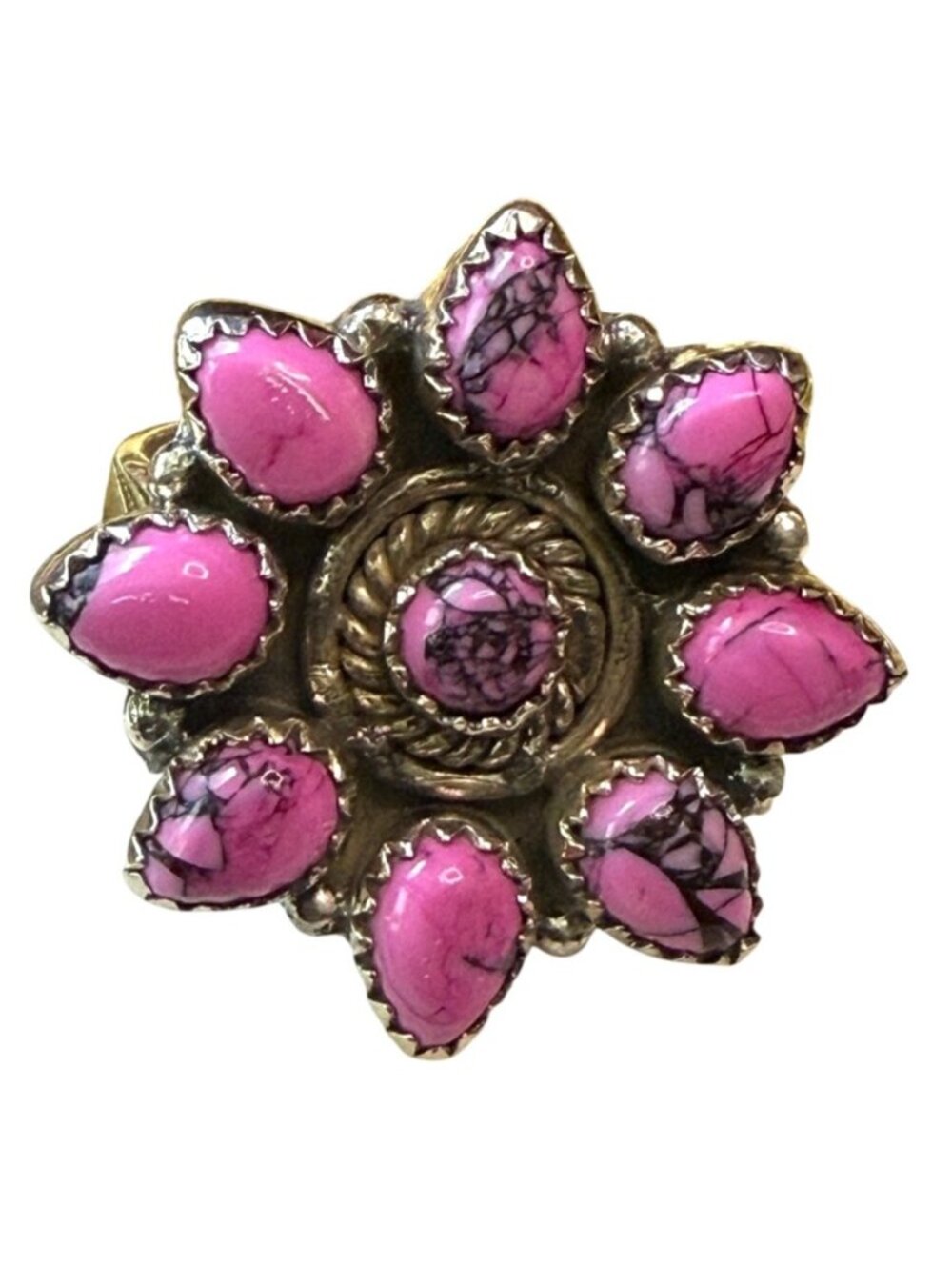 Cherry Blossom Dahlia & Sterling Silver Ring Adjustable Pink Gemstone